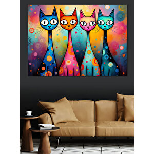 Renkli Kediler Dekoratif Kanvas - Mdf Ahşap Tablo 50x70 cm