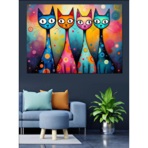 Renkli Kediler Dekoratif Kanvas - Mdf Ahşap Tablo 50x70 cm