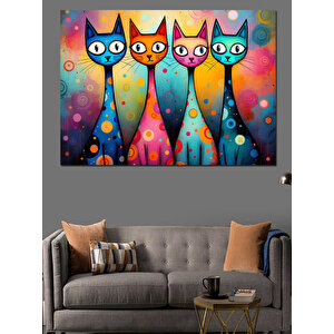 Renkli Kediler Dekoratif Kanvas - Mdf Ahşap Tablo 50x70 cm