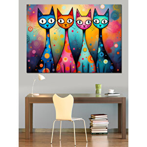 Renkli Kediler Dekoratif Kanvas - Mdf Ahşap Tablo