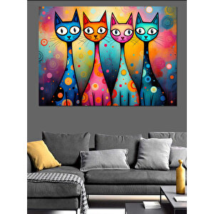 Renkli Kediler Dekoratif Kanvas - Mdf Ahşap Tablo