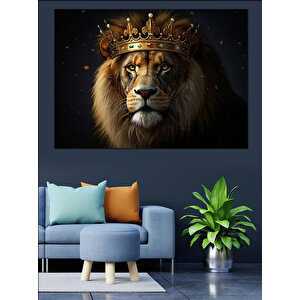 Taçlı Aslan Güçlü Portre Dekoratif Kanvas - Mdf Ahşap Tablo 25x35 cm