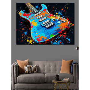 Renkli Elektro Gitar Dekoratif Kanvas - Mdf Ahşap Tablo