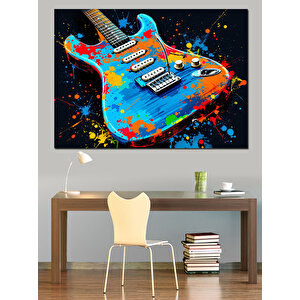 Renkli Elektro Gitar Dekoratif Kanvas - Mdf Ahşap Tablo
