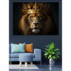 Taçlı Asil Yüzlü Aslan Dekoratif Kanvas - Mdf Ahşap Tablo
