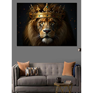 Taçlı Asil Yüzlü Aslan Dekoratif Kanvas - Mdf Ahşap Tablo