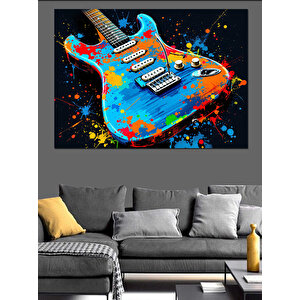 Renkli Elektro Gitar Dekoratif Kanvas - Mdf Ahşap Tablo 100x140 cm