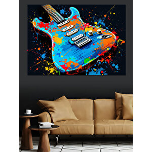 Renkli Elektro Gitar Dekoratif Kanvas - Mdf Ahşap Tablo 100x140 cm