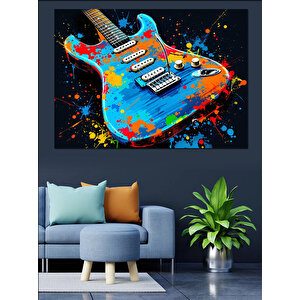 Renkli Elektro Gitar Dekoratif Kanvas - Mdf Ahşap Tablo 100x140 cm