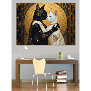 Siyah Beyaz Sarılan Kediler Dekoratif Kanvas - Mdf Ahşap Tablo 50x70 cm