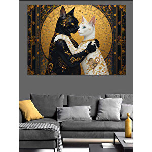 Siyah Beyaz Sarılan Kediler Dekoratif Kanvas - Mdf Ahşap Tablo 50x70 cm