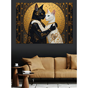 Siyah Beyaz Sarılan Kediler Dekoratif Kanvas - Mdf Ahşap Tablo 50x70 cm