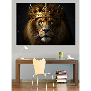 Taçlı Asil Yüzlü Aslan Dekoratif Kanvas - Mdf Ahşap Tablo 50x70 cm