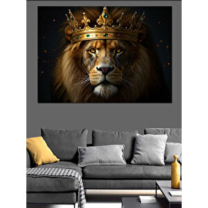 Taçlı Asil Yüzlü Aslan Dekoratif Kanvas - Mdf Ahşap Tablo 50x70 cm