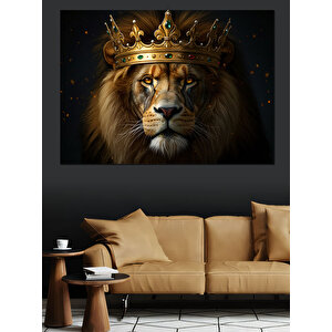 Taçlı Asil Yüzlü Aslan Dekoratif Kanvas - Mdf Ahşap Tablo 50x70 cm
