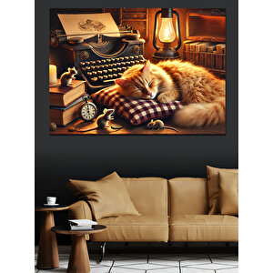 Yorgun Tembel Kedi Dekoratif Kanvas - Mdf Ahşap Tablo 35x50 cm