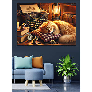 Yorgun Tembel Kedi Dekoratif Kanvas - Mdf Ahşap Tablo 35x50 cm
