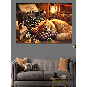 Yorgun Tembel Kedi Dekoratif Kanvas - Mdf Ahşap Tablo 35x50 cm