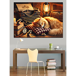 Yorgun Tembel Kedi Dekoratif Kanvas - Mdf Ahşap Tablo
