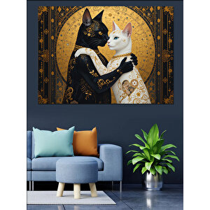 Siyah Beyaz Sarılan Kediler Dekoratif Kanvas - Mdf Ahşap Tablo