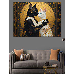 Siyah Beyaz Sarılan Kediler Dekoratif Kanvas - Mdf Ahşap Tablo