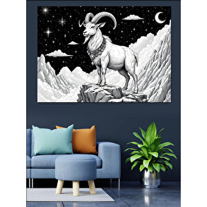 Ay Işığında Keçi Figürü Dekoratif Kanvas - Mdf Ahşap Tablo 50x70 cm