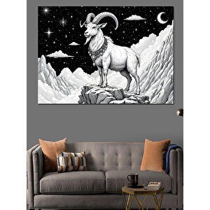 Ay Işığında Keçi Figürü Dekoratif Kanvas - Mdf Ahşap Tablo 50x70 cm