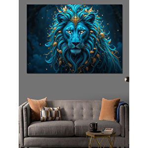 Mavi Parlayan Aslan Dekoratif Kanvas - Mdf Ahşap Tablo