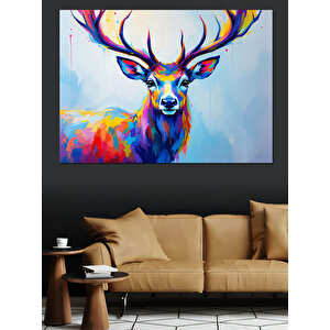 Neon Renkli Geyik Kafası Dekoratif Kanvas - Mdf Ahşap Tablo 50x70 cm
