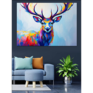 Neon Renkli Geyik Kafası Dekoratif Kanvas - Mdf Ahşap Tablo 50x70 cm