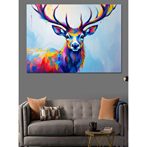 Neon Renkli Geyik Kafası Dekoratif Kanvas - Mdf Ahşap Tablo 50x70 cm