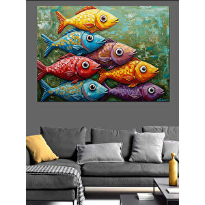 Renkli Balık Sürüsü Tablosu Dekoratif Kanvas - Mdf Ahşap Tablo