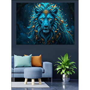 Mavi Parlayan Aslan Dekoratif Kanvas - Mdf Ahşap Tablo 100x140 cm