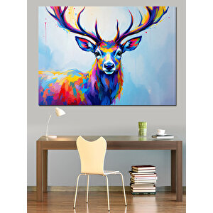 Neon Renkli Geyik Kafası Dekoratif Kanvas - Mdf Ahşap Tablo
