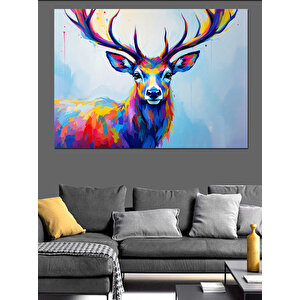 Neon Renkli Geyik Kafası Dekoratif Kanvas - Mdf Ahşap Tablo