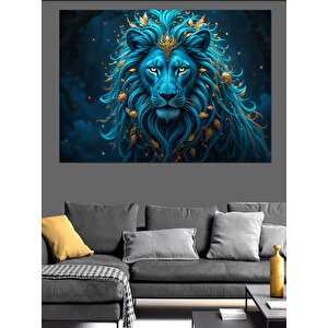 Mavi Parlayan Aslan Dekoratif Kanvas - Mdf Ahşap Tablo 70x100 cm