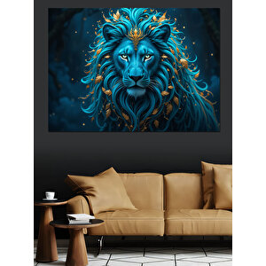 Mavi Parlayan Aslan Dekoratif Kanvas - Mdf Ahşap Tablo 70x100 cm