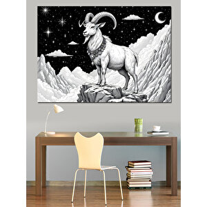 Ay Işığında Keçi Figürü Dekoratif Kanvas - Mdf Ahşap Tablo 70x100 cm