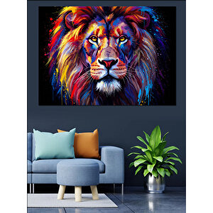 Renkli Aslan Portresi Dekoratif Kanvas - Mdf Ahşap Tablo 35x50 cm