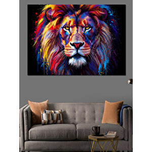 Renkli Aslan Portresi Dekoratif Kanvas - Mdf Ahşap Tablo 35x50 cm