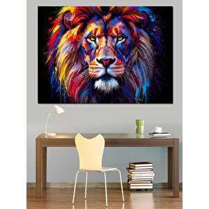 Renkli Aslan Portresi Dekoratif Kanvas - Mdf Ahşap Tablo 35x50 cm