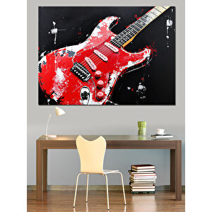 Kırmızı Elektro Gitar Dekoratif Kanvas - Mdf Ahşap Tablo 25x35 cm