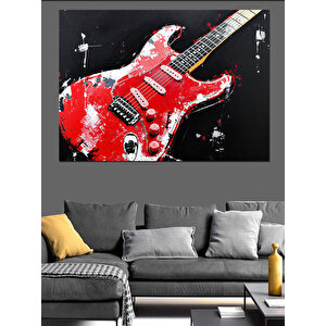 Kırmızı Elektro Gitar Dekoratif Kanvas - Mdf Ahşap Tablo 25x35 cm