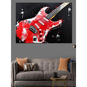 Kırmızı Elektro Gitar Dekoratif Kanvas - Mdf Ahşap Tablo 50x70 cm