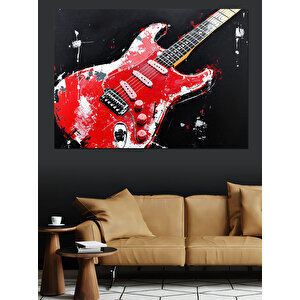 Kırmızı Elektro Gitar Dekoratif Kanvas - Mdf Ahşap Tablo