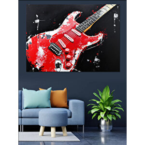 Kırmızı Elektro Gitar Dekoratif Kanvas - Mdf Ahşap Tablo