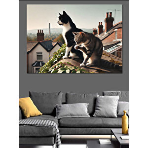 Çatıdaki Kediler Dekoratif Kanvas - Mdf Ahşap Tablo 25x35 cm