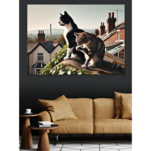 Çatıdaki Kediler Dekoratif Kanvas - Mdf Ahşap Tablo 25x35 cm