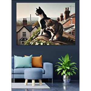 Çatıdaki Kediler Dekoratif Kanvas - Mdf Ahşap Tablo 25x35 cm