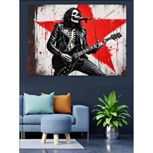 Yıldızlı İskelet Gitarist Dekoratif Kanvas - Mdf Ahşap Tablo